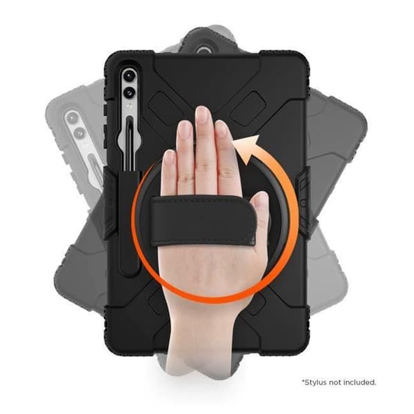 Coque Tab S9 FE Plus - EIGER - Musta - 3M Suoja - Kääntyvä kahva 360° - Integroitu tuki Svart