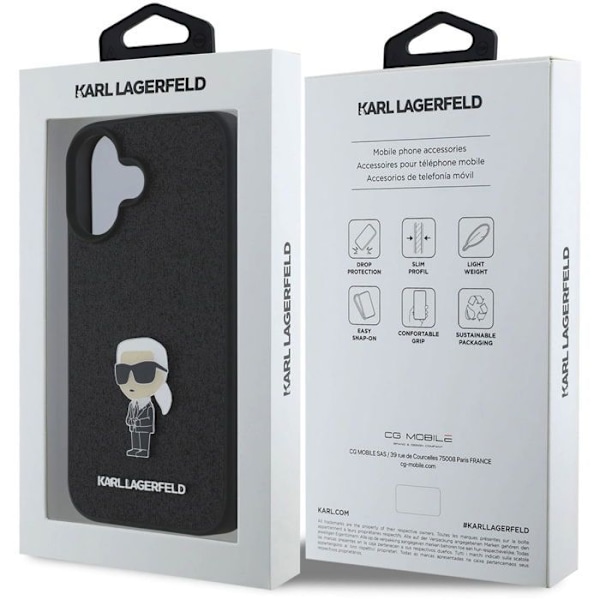 Karl Lagerfeld Fixed Glitter Metal Ikonik Baksidan Skydd för iPhone 16 Svart