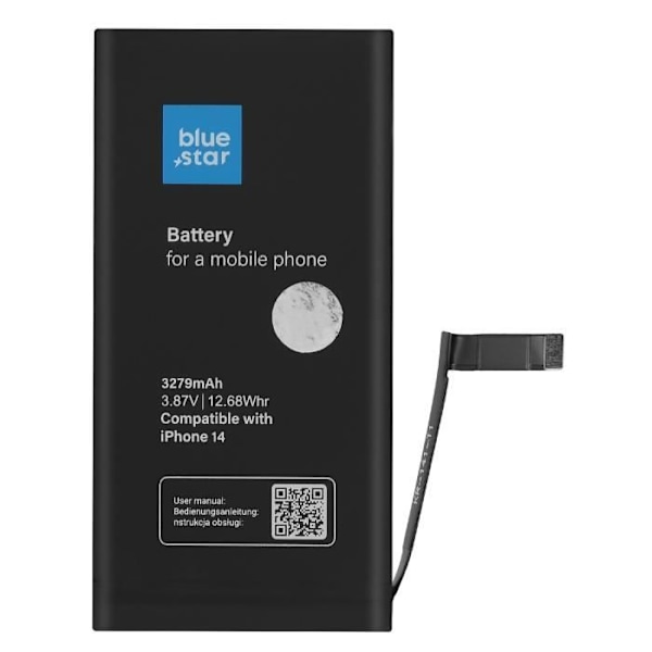 Internbatteri - BLUESTAR - BAT-BSTAR-14R - 3279mAh - Litiumjon - Kompatibel med iPhone 14 Svart