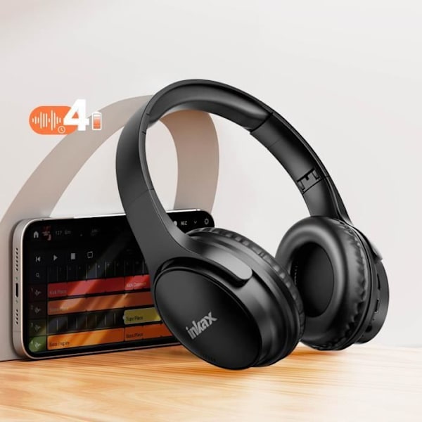 Folding Bluetooth Headphones with Built-In Microphone Inkax Black Svart