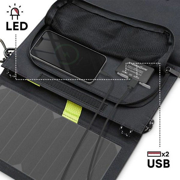 Vattentät solcellsladdare 20W dubbla USB hopfällbar för utomhusbruk svart Svart