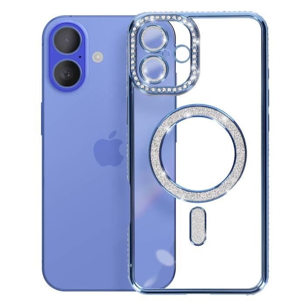 Covers - ADVARSEL - iPhone 16 Plus - MagSafe Beskyttelse - Rhinsten - Elegant Blå