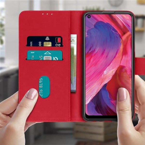 Folio-kotelo - AVIZAR - Oppo A54 5G ja A74 5G - Punainen - Suojaus korttipaikalla - Tuki-toiminto Röd