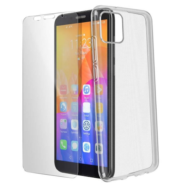 Suojakotelo - AVIZAR - Huawei Y5p - Pehmeä silikoni - 9H karkaistu lasikalvo - Läpinäkyvä valkoinen Transparent, vit