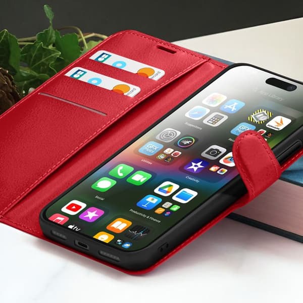 Lompakko Kansi - ZANAÉ - iPhone 15 Plus - Punainen - Va Horizontal - Magneettisulku Röd