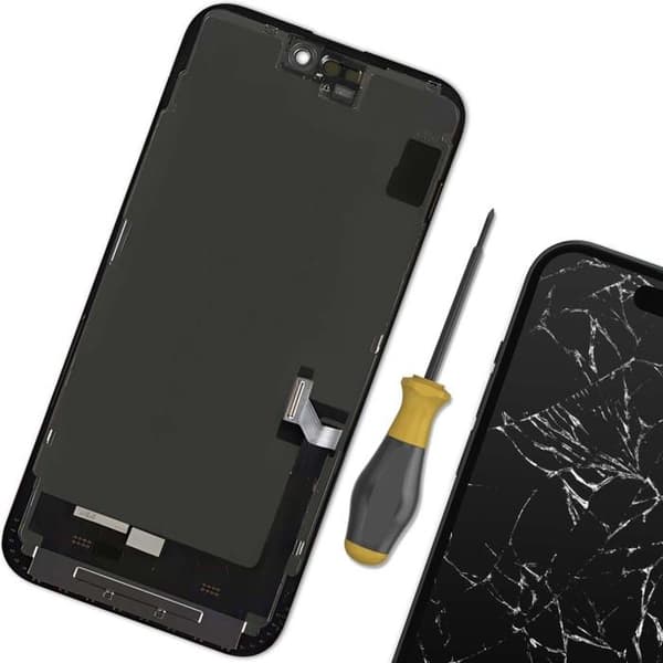 Fuldskærm - iPhone 15 - LCD In-Cell - Sort - Touchscreen Udskiftning Svart