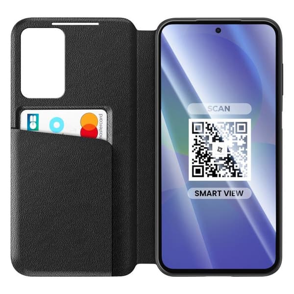 Etui til Galaxy A37 med Smart View vindue og kortlomme i sort Svart