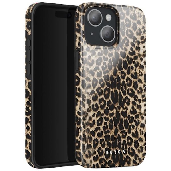 Coque til iPhone 15 Stødabsorberende Læder Leopard Elegant Forhøjede Kanter Burga Sort Svart