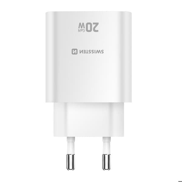 USB-C 20W Power Delivery og USB-A Quick Charge 3.0 18W Swissten Hvid Vit