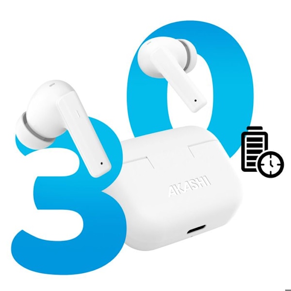 Bluetooth-hörlurar med brusreducering, 6 timmars batteritid, touchkontroller, Akashi, vit Vit