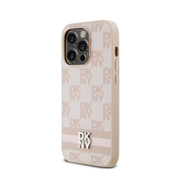DKNY Mono mønster ternet læder og trykte striber - iPhone 14 Pro cover (pink)