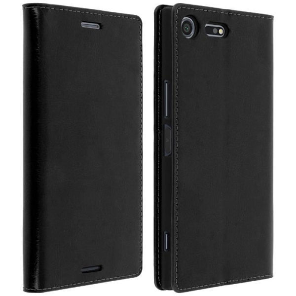Etui Portefeuille - AVIZAR - Xperia XZ Premium - Læder Sort - Ståfunktion - 3 Kortfag Svart