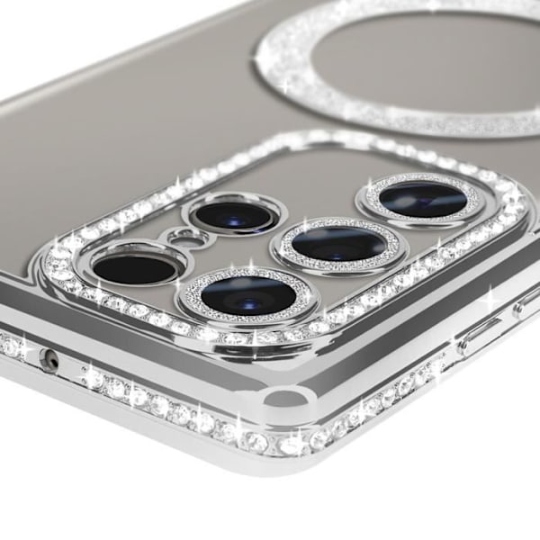 Diamond Case til Samsung Galaxy S24 Ultra MagSafe Contour Rhinestone Silver Grå