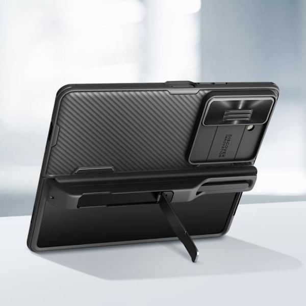 Coque - Nillkin - Galaxy Z Fold 5 - Kameraskydd - Inbyggd Ställning - Ribbat Design Svart