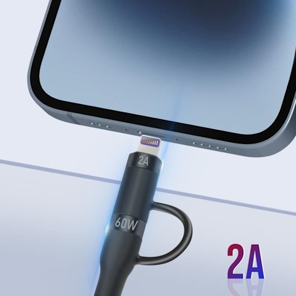 USB-C-kaapeli - FOREVER - 60 W - Punottua nailonia - 1 m - USB-C- ja Lightning-yhteensopiva Svart