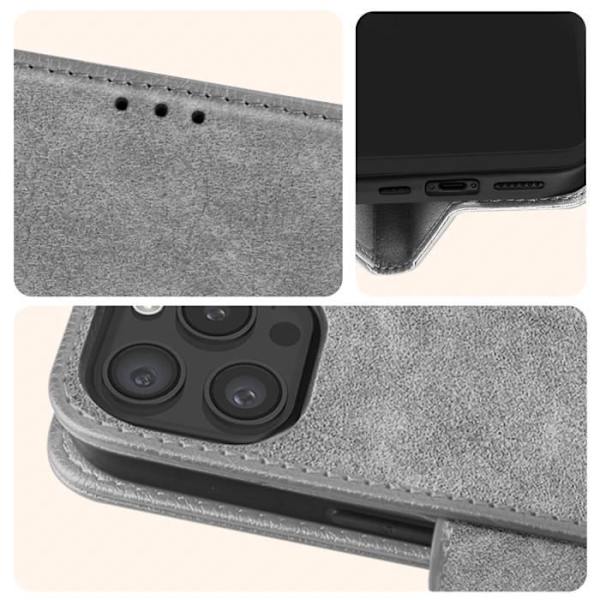 Cover til iPhone 15 Pro Max - AVIZAR - Chesterfield - Video Support Funktion - Grå Grå