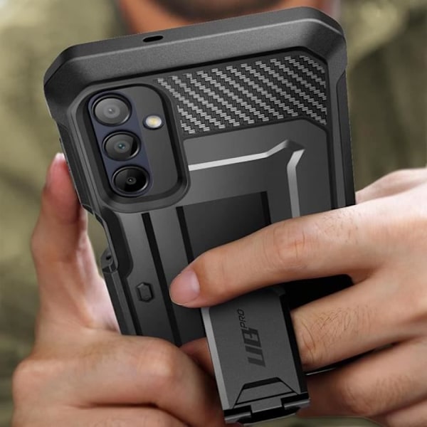 Samsung Galaxy A15 Shockproof Full Cover Case med Kickstand Support Supcase Sort Svart