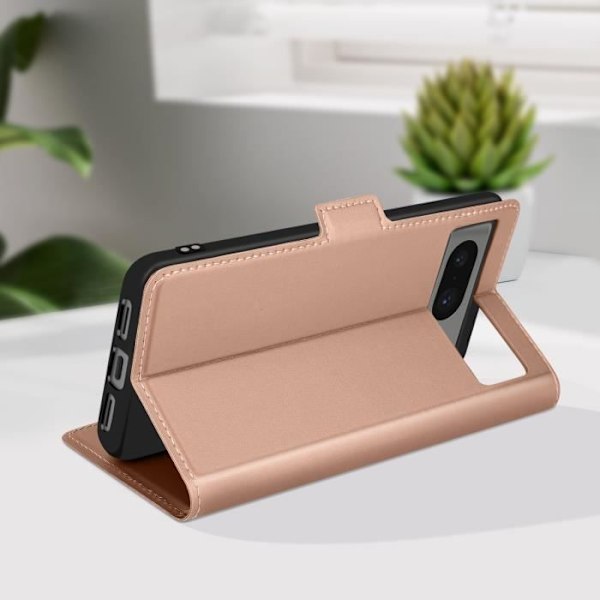 Fodral för Google Pixel 8 - AVIZAR - Wallet Slim - Rosa - Integrerad korthållare - Videostödsfunktion Rosa