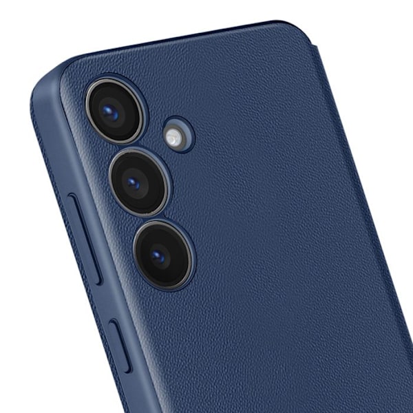 Etui i læder til Galaxy S25 og S24 med vinduesvisning og kortholder i natblå Blå