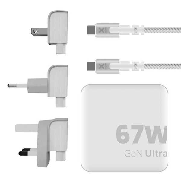 GaN Ultra 67W 2x USB C Power Delivery Reseladdare med 2m Xtorm-kabel Vit Vit