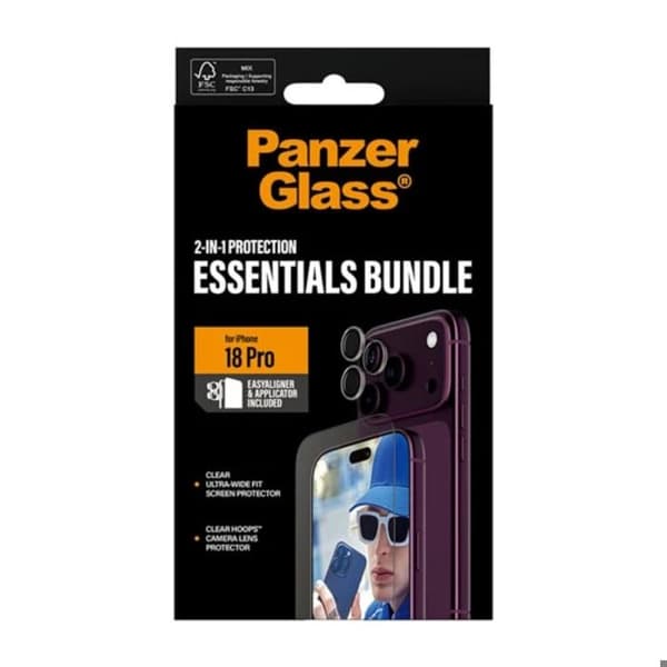 Skærmbeskyttelse til iPhone 18 Pro med Stødabsorberende Panzer Glass Transparent Kamera Vit