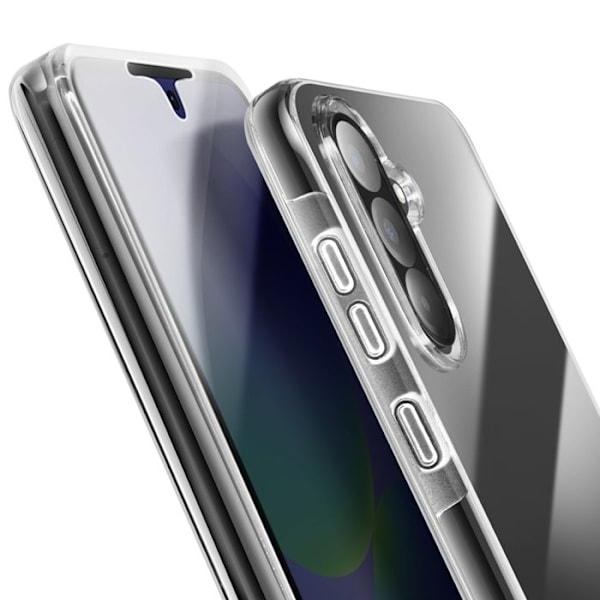 Heltäckande skal för Samsung A36 med upphöjd kamera och transparent design Vit
