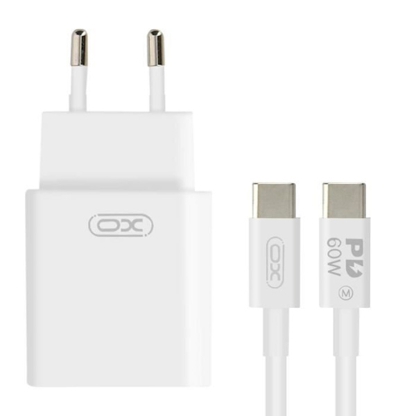 USB-C Väggladdare - XO - 20W - Kompakt - USB-C Kabel Ingår - Överspänningsskydd Vit