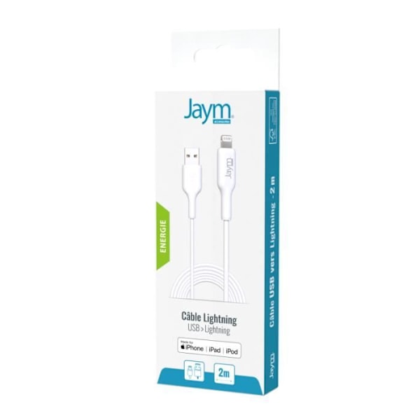 Lataus- ja synkronointikaapeli - JAYM - Lightning MFI - 2.4A - 2M - Valkoinen Vit
