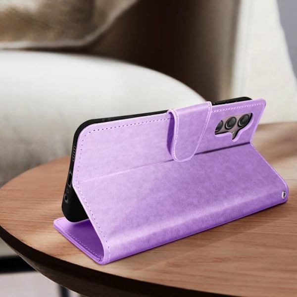 Etui til Galaxy A14 5G Butterfly Pattern Card Holder Video Support Håndledsrem Lilla Violett
