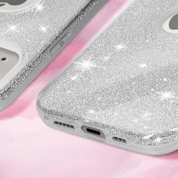 Skal till iPhone 14 Sequin Glitter Silikon Halvstyvt Silver