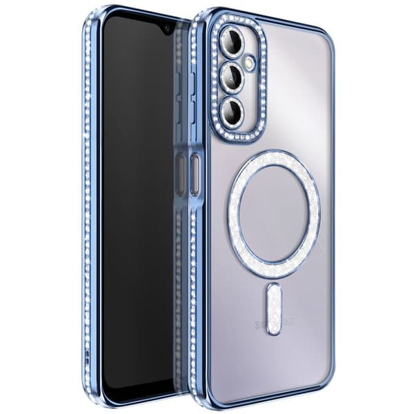 Cover til Galaxy A14 4G / 5G Kompatibel med MagSafe med Blå Rhinsten Kant Blå