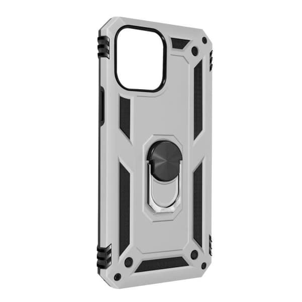 Coque iPhone 13 Mini - AVISER - Antichock Hybrid - Videostøtte Ring - Grå Sølv - Unisex Silvergrå