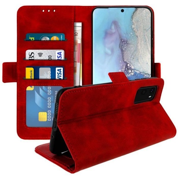 Samsung Galaxy S20 - AVIZAR - Punainen Folio-suojakotelo - Korttipaikka - Tuki-toiminto - Pehmeä kuori Röd