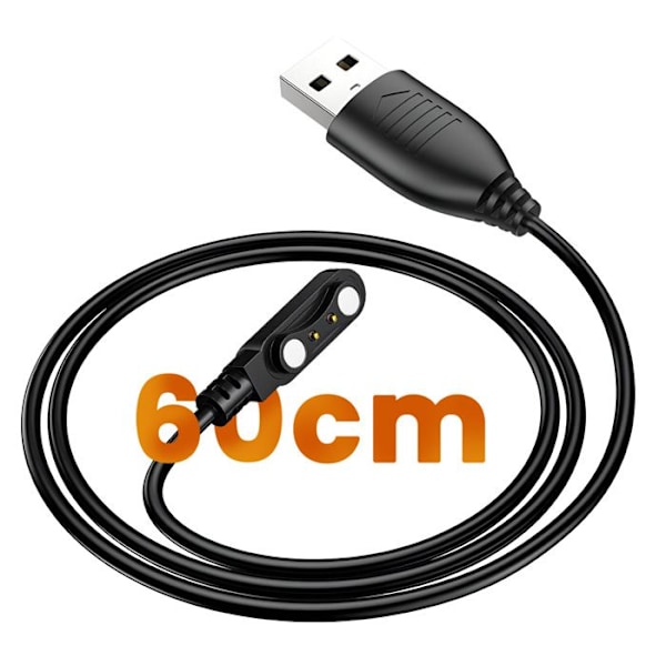 Magnetisk Kabel til SmartWatch Dobbelt Stik USB-Stik 60cm Hoko Sort Svart