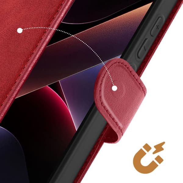 Smartphonefodral - Xiaomi - Poco X7 Pro - Bordeaux konstläder - Videostöd - Kortförvaring Röd