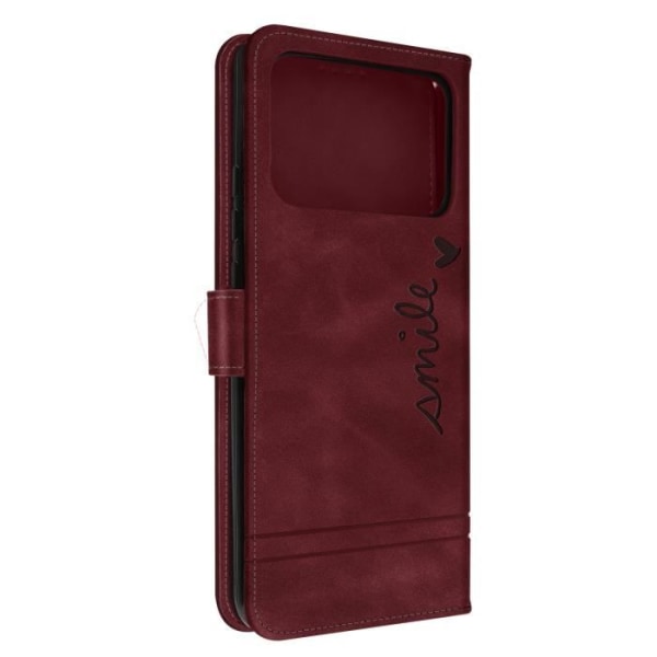 Xiaomi Poco C40 Case Smile Pattern Wallet Video Support Function Burgundy Bordeaux