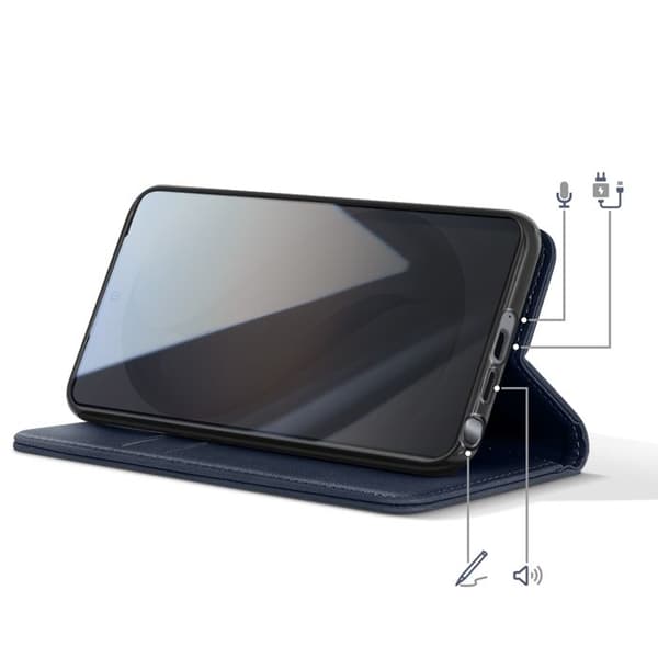 Folio Plånboksfodral för Galaxy S26 Ultra Läderlook med Videostöd Mörkblå Blå