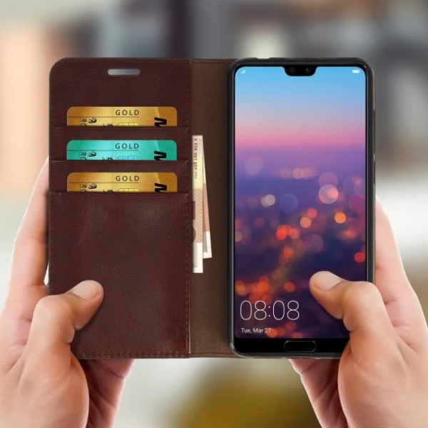 Huawei P20 Pro-etui - AVIZAR - Læderpungcover - Brun - Videounderstøttelse - 3 kortpladser kastanj