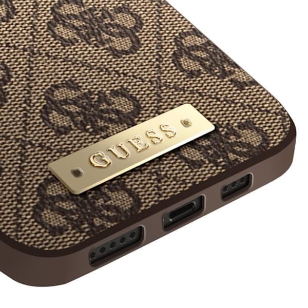 Coque MagSafe til iPhone 14 Pro Elegant 4G Metal Plade Guess Brun kastanj