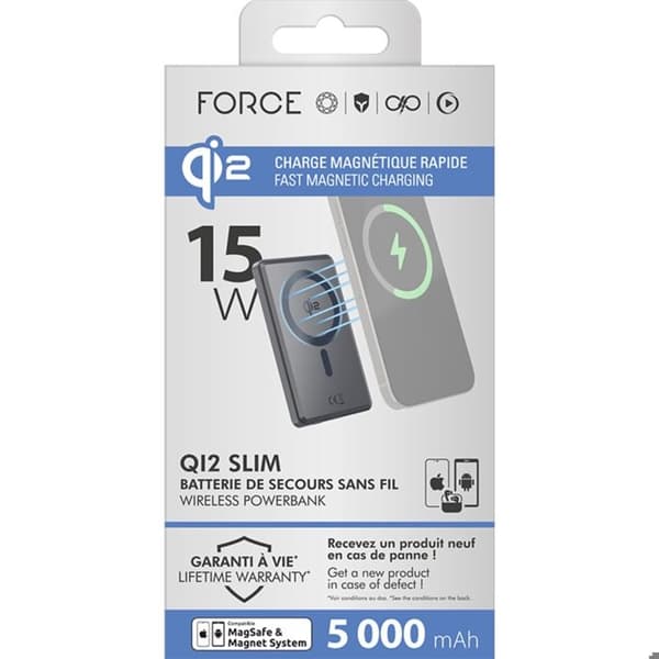 Powerbank MagSafe för iPhone och Qi2-smartphones 15W 5000 mAh Force Power Mörkgrå Grå