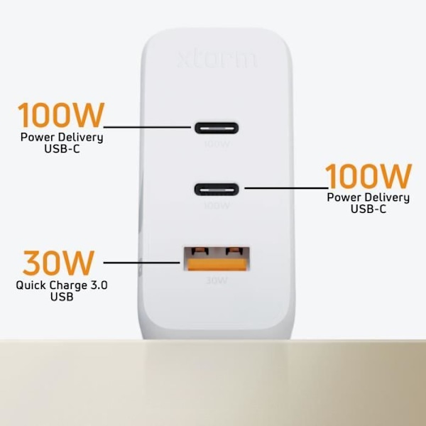 Laturi - Xtorm - GaN² 100W - 2 USB C - USB Quick Charge - Kompakti Valkoinen Vit