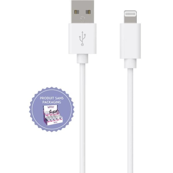 USB A/Lightning kabel 1 m 2.4A Hvid - Bulk produkt til BOX WOW