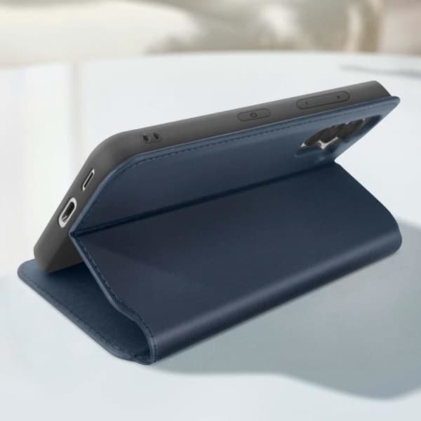 Étui - AVIZAR - Samsung Galaxy S24 FE - Clapet - Stöd för video - Kortfack Blå