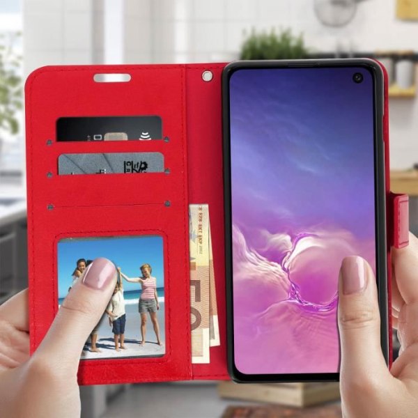 Hölster för Samsung Galaxy S10e - Ekoskinn - Röd - Plånbok - Videostöd - Magnetisk Röd