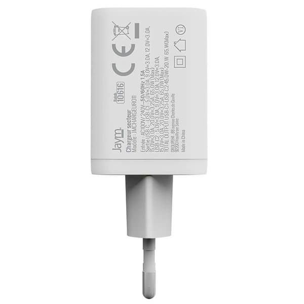 Strømlader - JAYM - Jaym - 5A - 65W - Dobbelt USB-C - GaN - PPS Vit