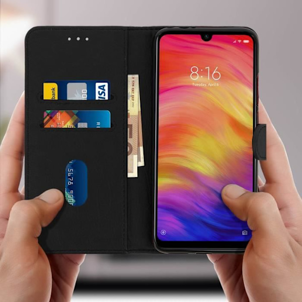 Lompakkokotelo - AVIZAR - Xiaomi Redmi Note 7 - Silikoni Geeli - Magneettinen - Videotuki Svart