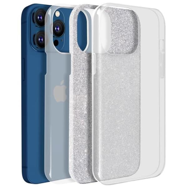 Suojakuori - Silikoni - iPhone 13 Pro Max - Kimaltava - Iskunkestävä - Läpinäkyvä Silvergrå