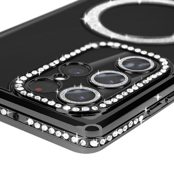 Coque - AVIZAR - Samsung Galaxy S23 Ultra - Rigid - Strass - Kompatibel med MagSafe Svart