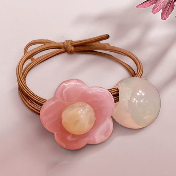 Kukka koristeellinen pehmeä hiuslenkki vaaleanpunaisista akryylihelmiistä Rosa