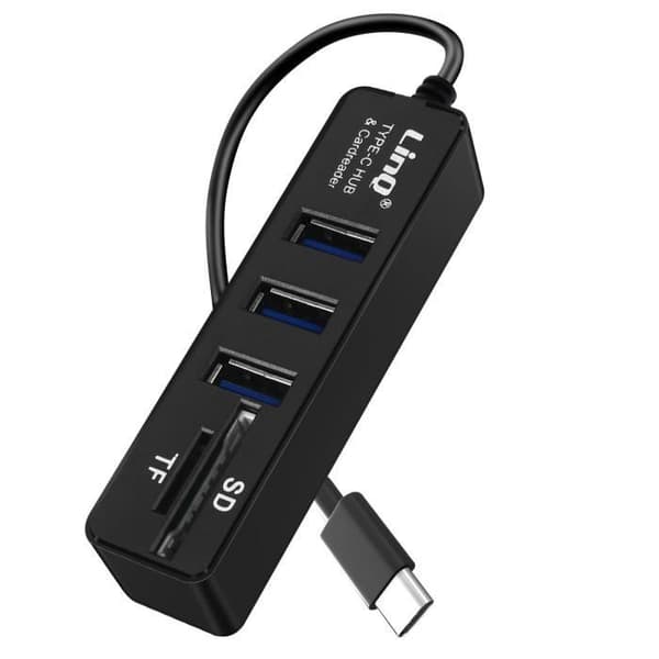 USB-C Hub 5 i 1 - LinQ - Sort - 3 USB-porte - SD-kortlæser - Overførsel 480Mbps